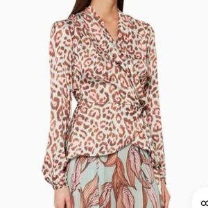 PatBO Leopard Print Wrap Blouse